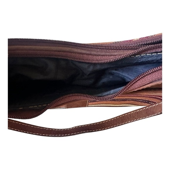 Handmade in Guatemala woven shoulder bag – boho western stripes, brown trim, sma - Picture 7 of 9